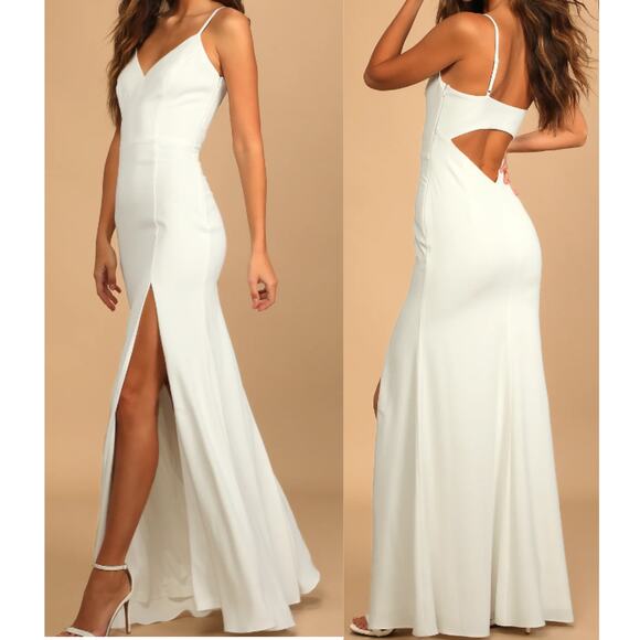 LULU'S SZ L Vow of Romance White Cutout Maxi Mermaid Bridal Long Dress b33 - Picture 1 of 9